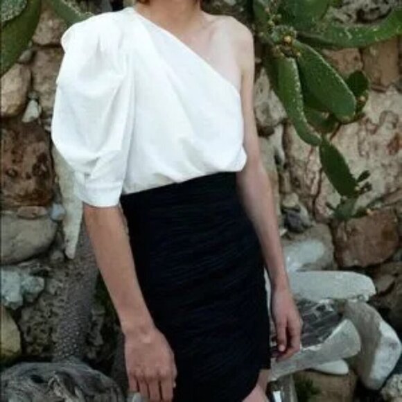 Sabina Musayev Tops - Sabina Musayev Black Monica Puff Sleeve One Shoulder Top